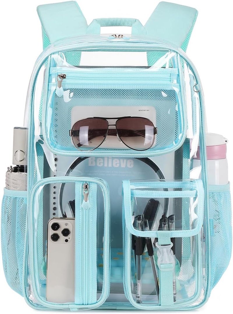 Cusangel Clear Light Blue Backpack For Girls, Heavy Duty Transparent BookBag,16inch TPU Large Capacity See Through Bag for Sport Events,Travel,Stadiums,Work - Image 1